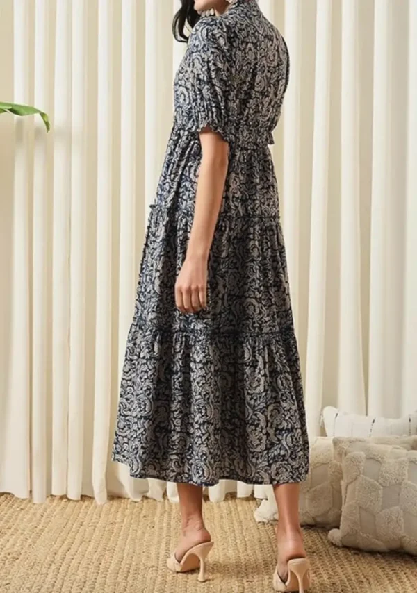 Women's Fit and Flare Pure Cotton Long Maxi Dress (Blue)